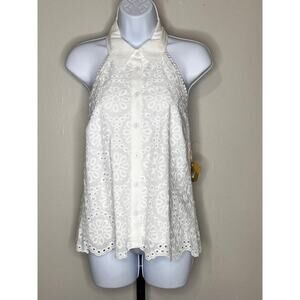 ☀️NWT Ryegrass Sleeveless Eyelet Top Button-Up Backless Collared Ivory Women's 4